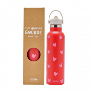 Atelier Wagram Gourde acier inoxydable rouge cœurs rose - 600ml