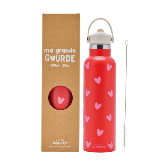 Atelier Wagram Gourde acier inoxydable rouge cœurs rose - 600ml – Image 3