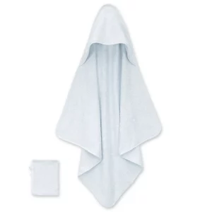 Bemini Cape de bain et gant de toilette 90x90cm en éponge - Glacier
