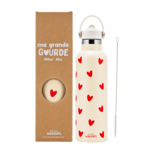 Atelier Wagram Gourde acier inoxydable blanche cœurs rouges - 600ml