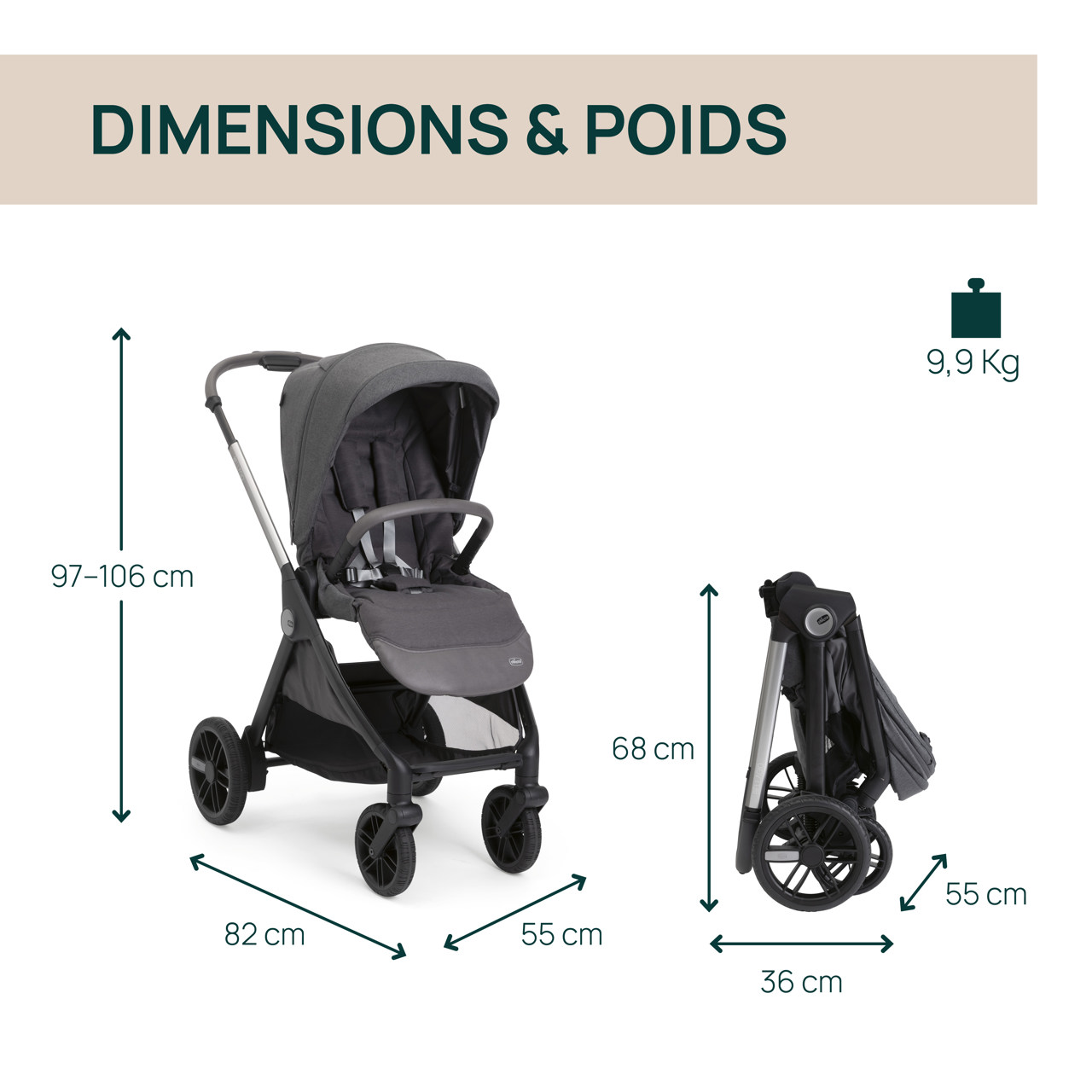 Trio poussette Chicco Bellagio 2 - First Seat Recline i-Size - Black Satin – Image 2