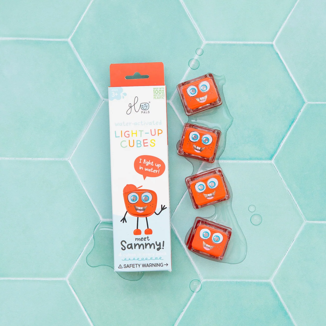 Glo Pals – Lot de 4 cubes lumineux pour le bain – Sammy - Rouge