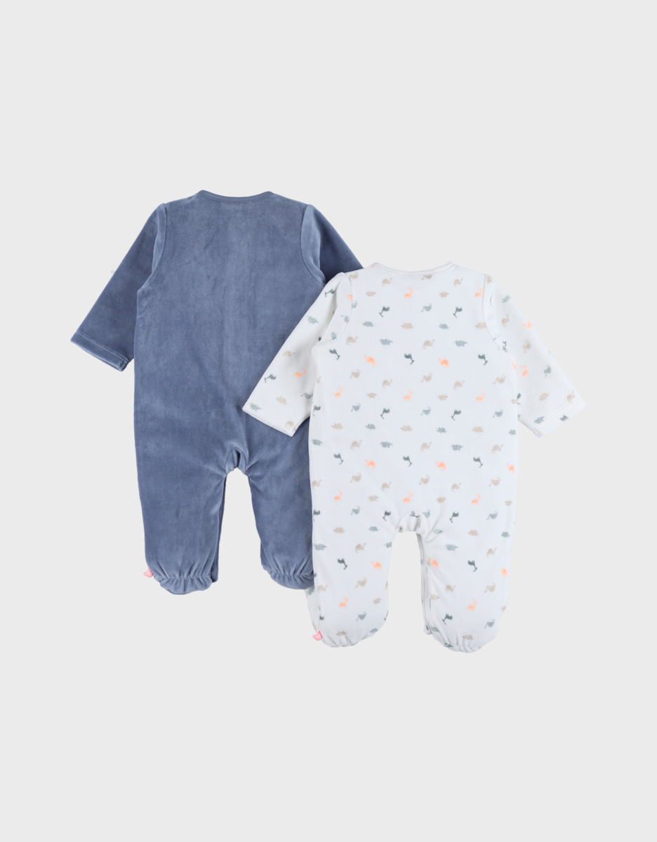 Noukie's Lot de 2 pyjamas bébé en velours - Dino fluo et bleu - Taille 1 mois – Image 4