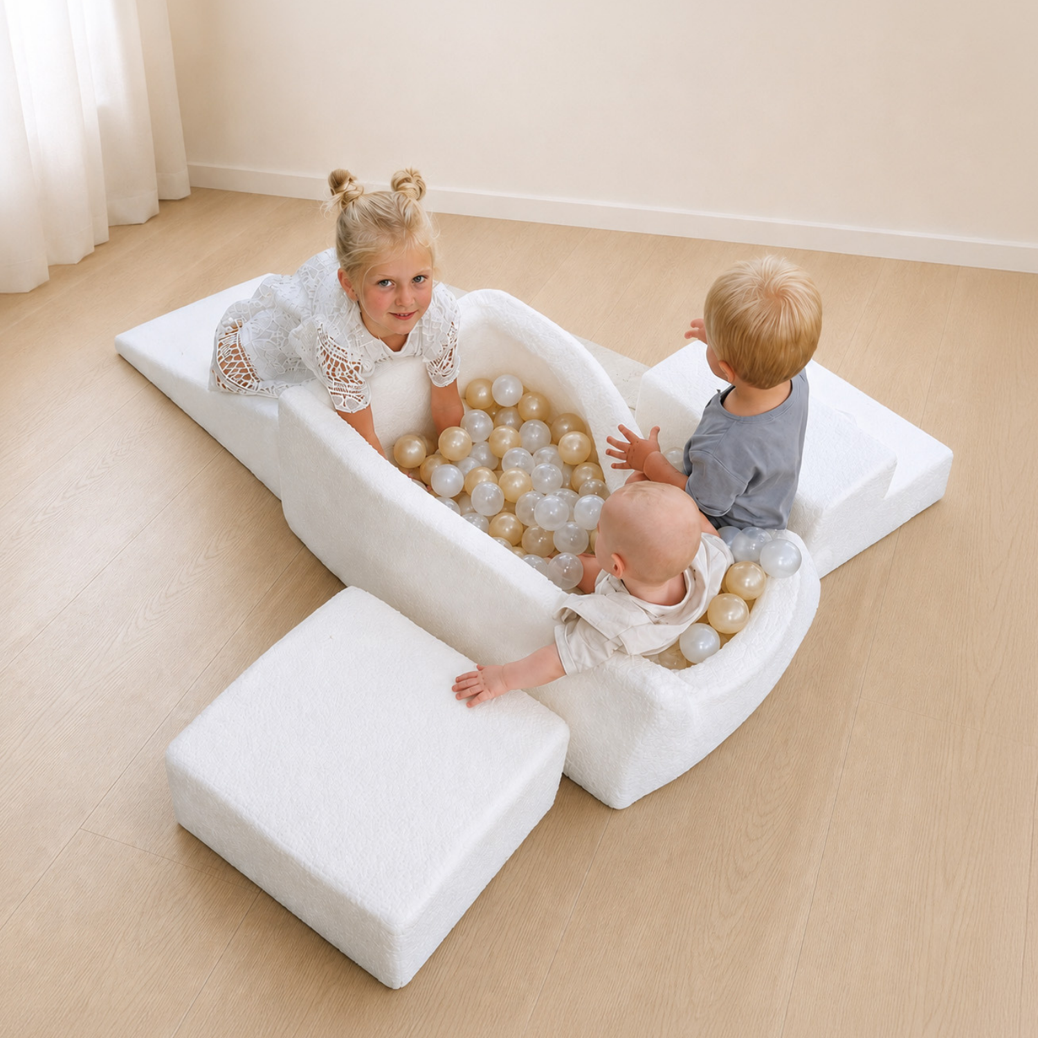 Sense2Play – Aire de jeux en mousse 4-en-1 avec piscine à balles – Bouclette crème – Image 3