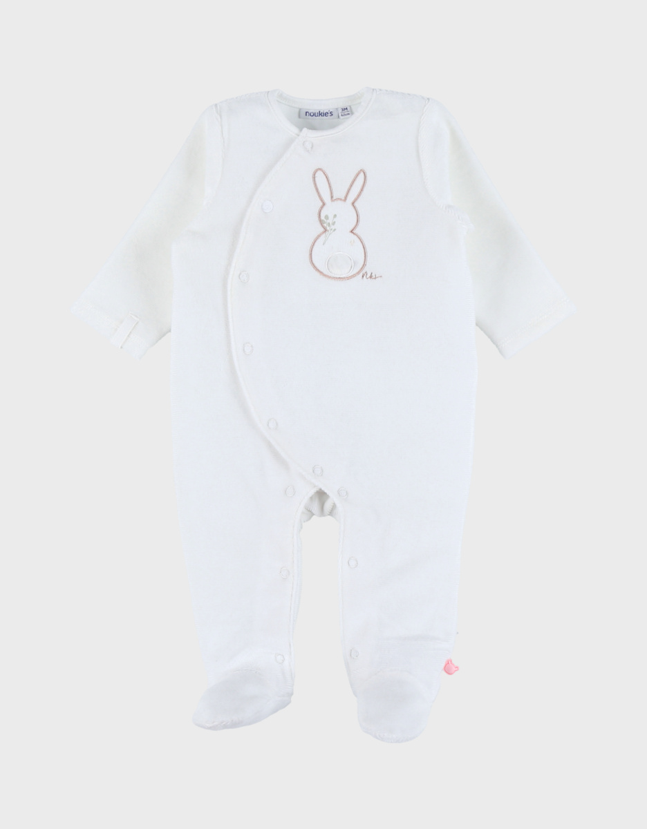 Noukie's Pyjama bébé, velours brodé - Lapin écru - Taille 0