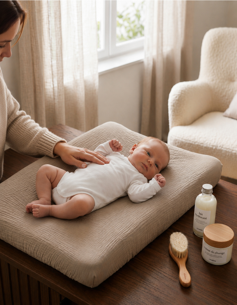 Noukie's Housse de matelas à langer, coton bio - Beige – Image 2