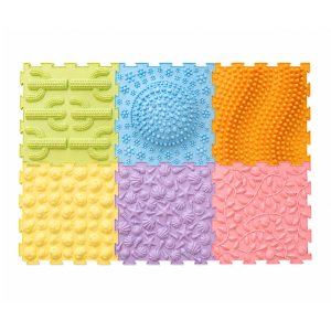 Sense2Play – Parcours sensoriel de 6 dalles texturées – Pastel