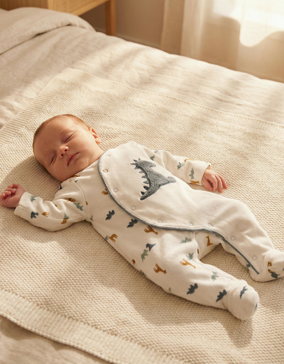 Noukie's Pyjama dinosaure en velours, blanc/bleu - Taille 3 mois – Image 2