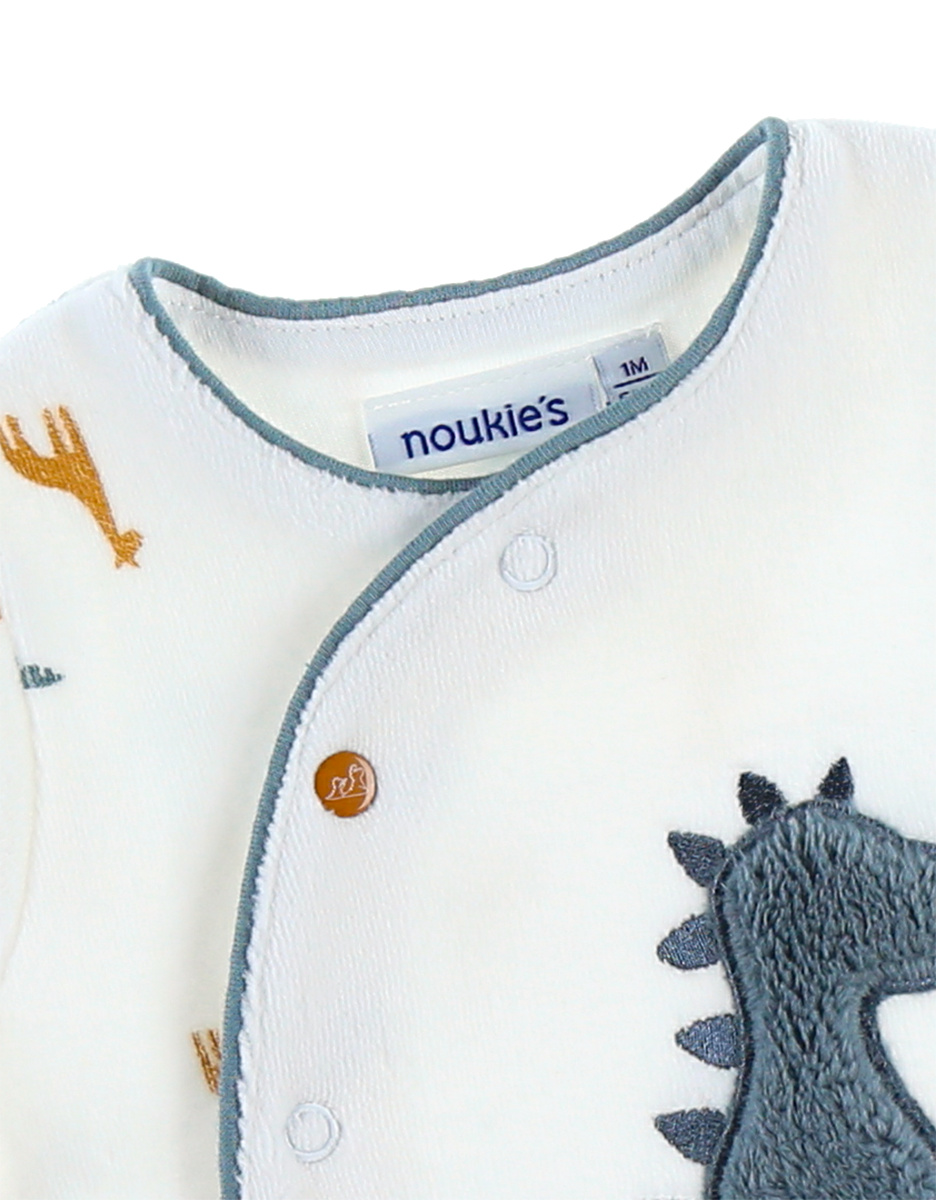Noukie's Pyjama dinosaure en velours, blanc/bleu - Taille 3 mois – Image 4